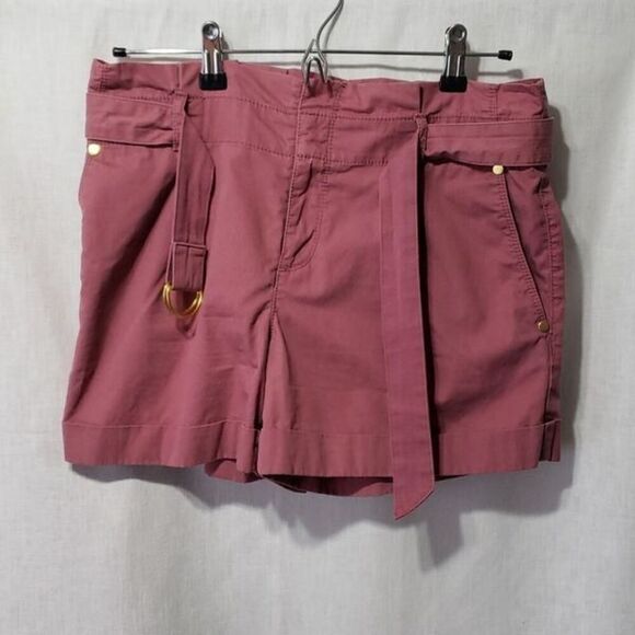 Loft.  Pleated Dusty Pink Shorts; 4 Cargo Pockets; Cinched Belt. Size 2. EUC - Picture 2 of 10